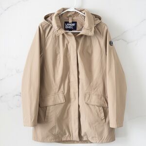 Lands' End Khaki Tan Rain Jacket Hooded Parka Women’s Size Large L All-Weather